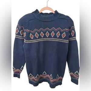 Vintage KB & Co Navy Blue Fair Isle Knit Sweater Large Petite